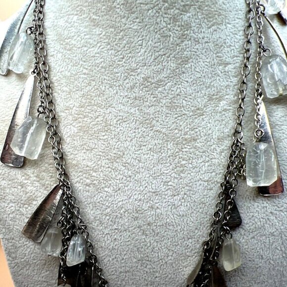 Vintage Boho Metal & Quartz Crystal Pendant Necklace.  B53 - Picture 3 of 12
